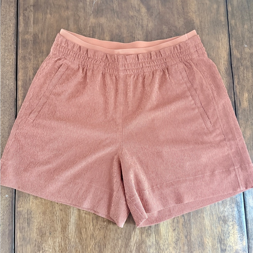 Athleta Corduroy Shorts Womens Size 6 Elastic Waist Rust Brown Pull On Casual